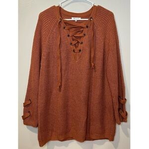 Miracle Women’s Brick Orange Criss Cross‎ V-Neck Knit Sweater Size M/L